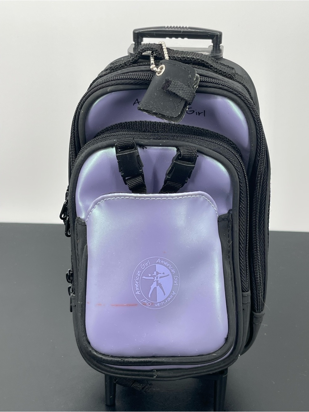 American Girl Iridescent Lavender and Black Rolling Backpack and Suitcase Combo